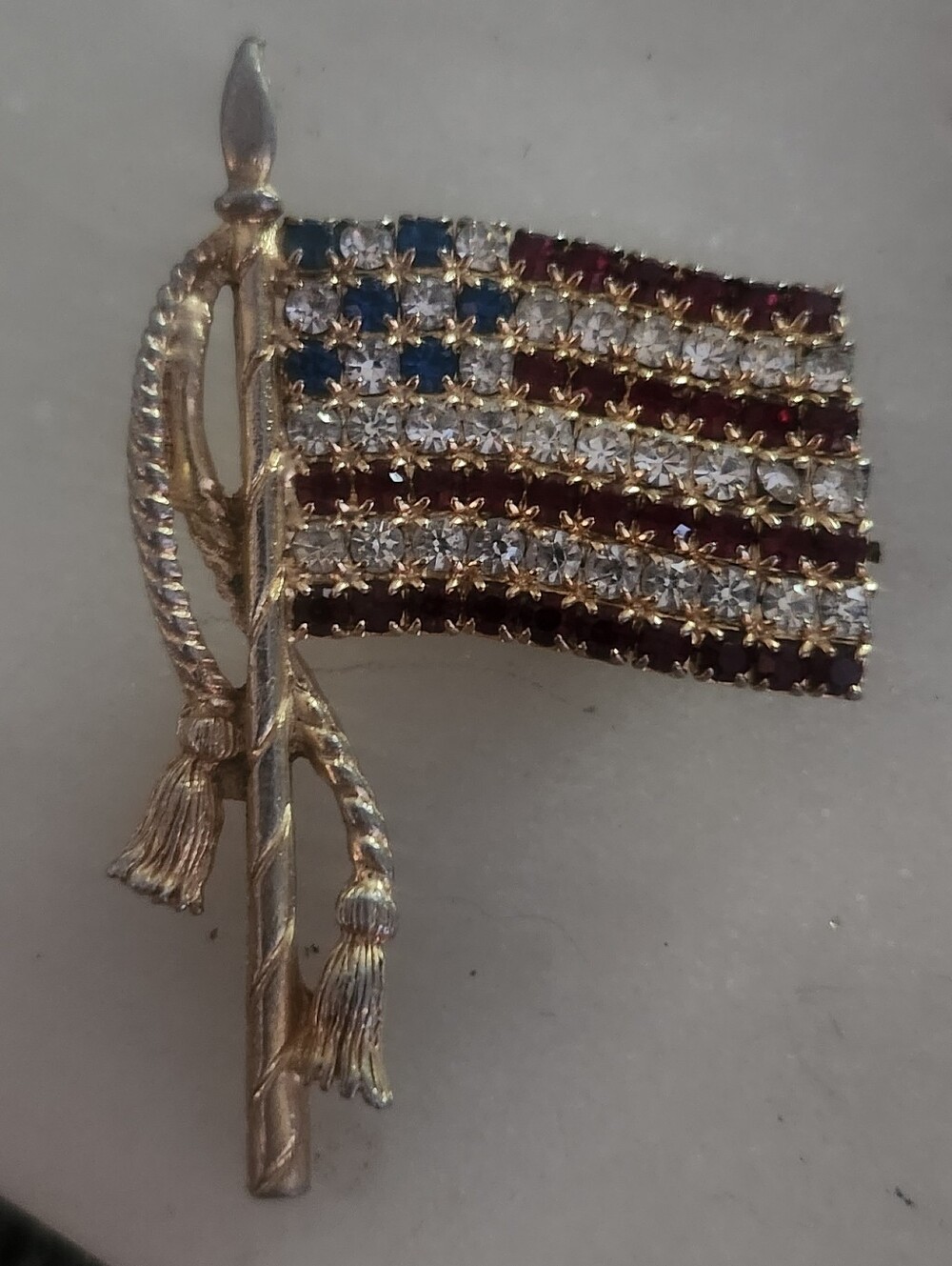 Gold-Tone American Flag Crystal Brooch - Blue, Red & Clear